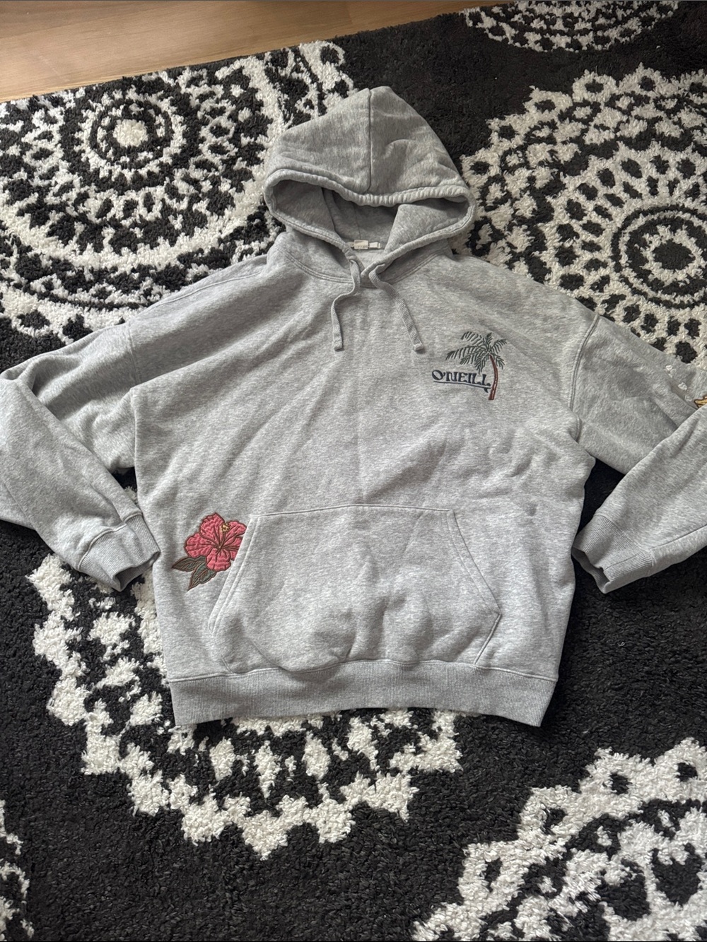 Women’s lush oversized O’Neill Gray Pullover Hoodie with Embroidery M